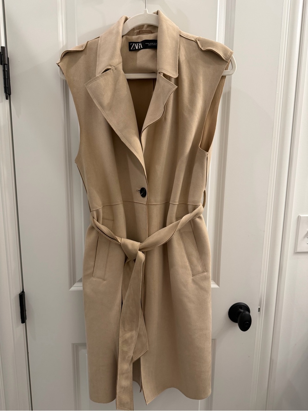 Zara Beige Sleeveless Belted Trench Dress
